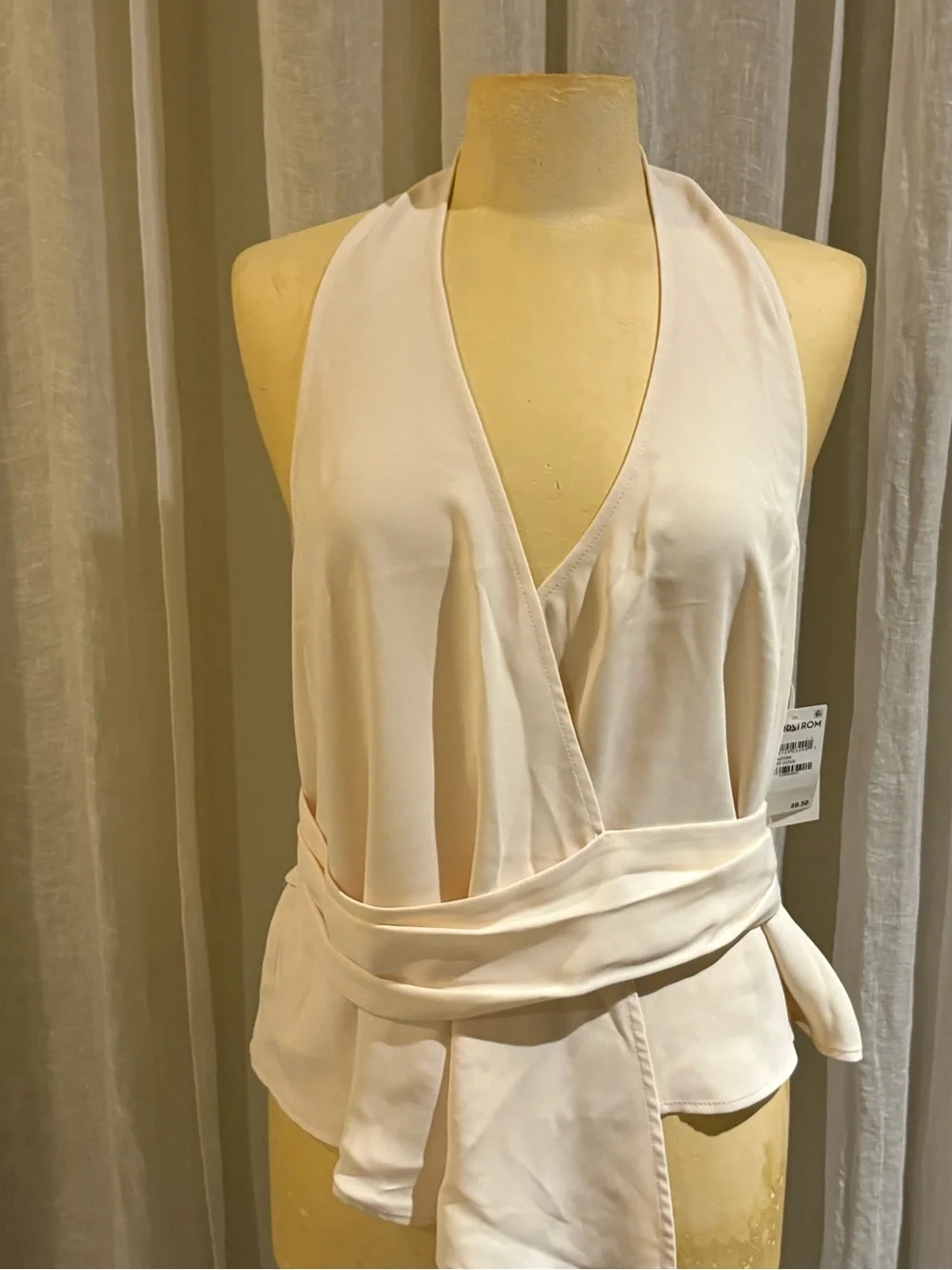 Sleeveless Cream Wrap Halter Top